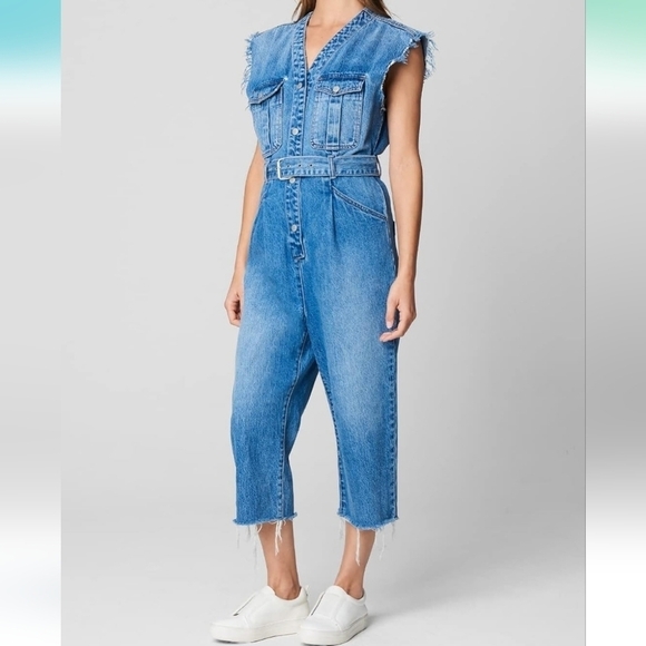 Blank NYC Pants - Blank NYC NWT Distressed Cropped Denim Jumpsuit Women's Size XSmall